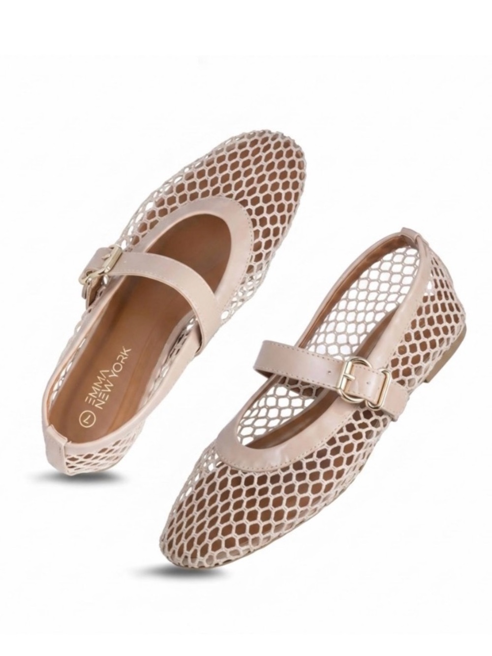 EMMA NEW YORK Mesh Ballet Flats Mary Jane Buckle Strap, Nude, Size 11 - NEW!
